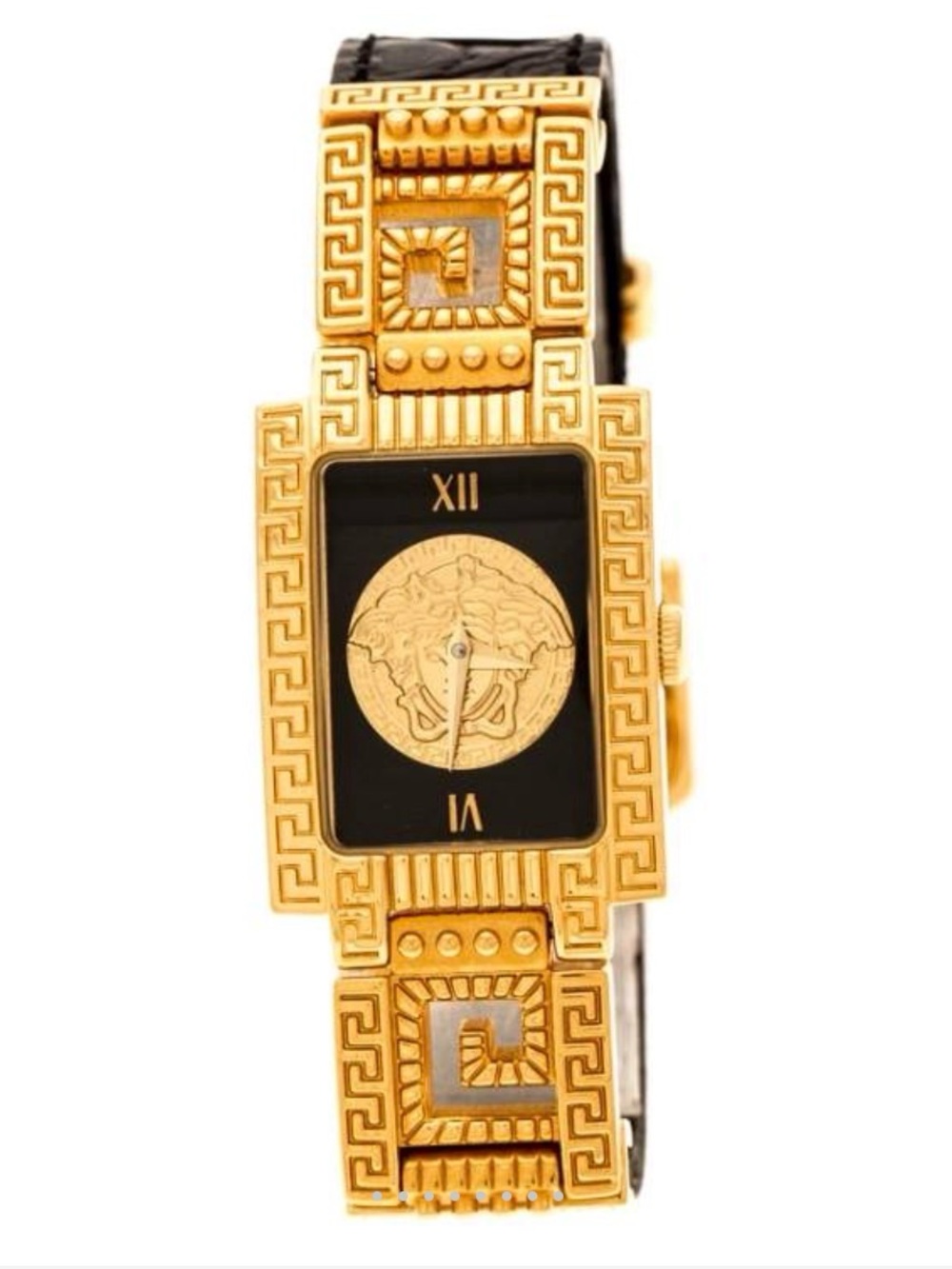 Versace Medusa Vintage Gold Plated Watch with Black Leather Strap